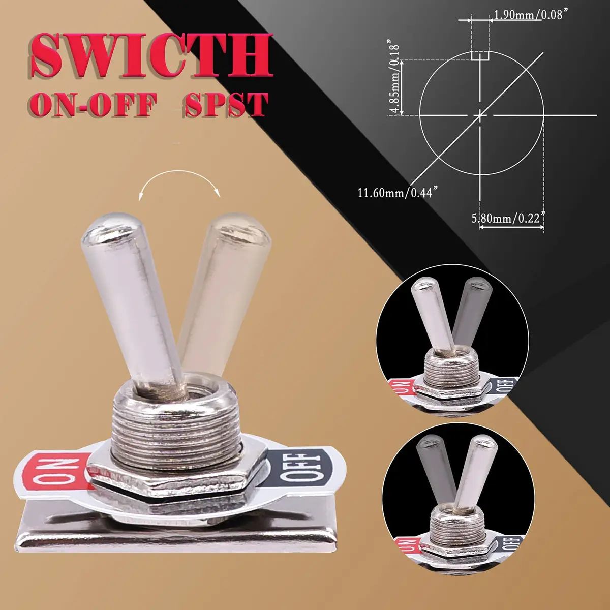 Twidec Heavy Duty SPST Toggle Switch 16A 250V AC (2-Pin, Black) | Waterproof Boot Cap Included - view 3