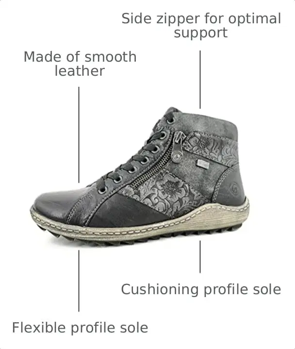 Remonte R1497 Ankle Boot 7/7.5 US | Black Leather, Platform Heel, Water-Resistant - view 3