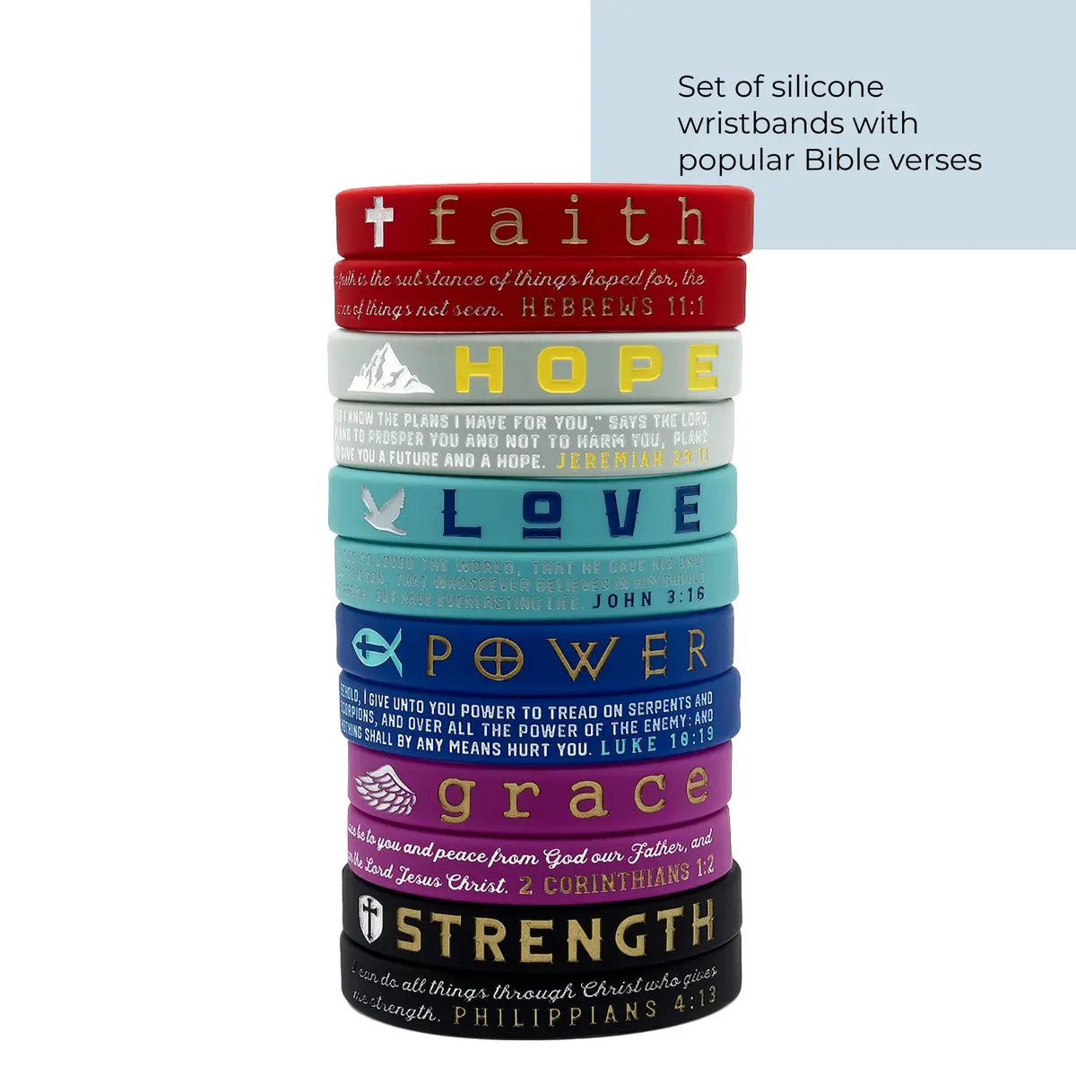 Inkstone Christian Inspirational Bible Silicone Rubber Wristbands 12 Pack | Motivational Faith Bracelets for Men & Women - view 2
