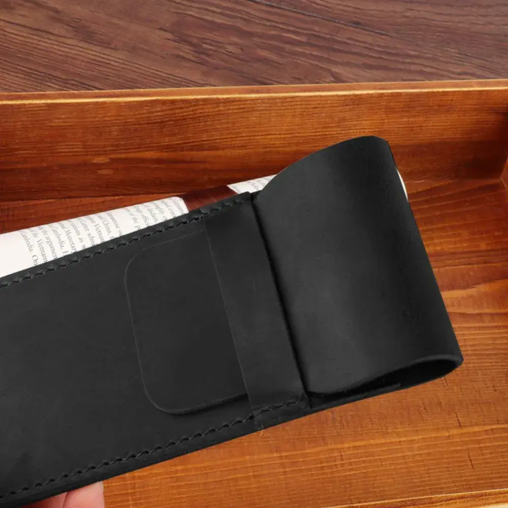 Daimay Black Leather Pen Holder Pouch | Handmade Crazy Horse Leather Pen Sleeve - view 4