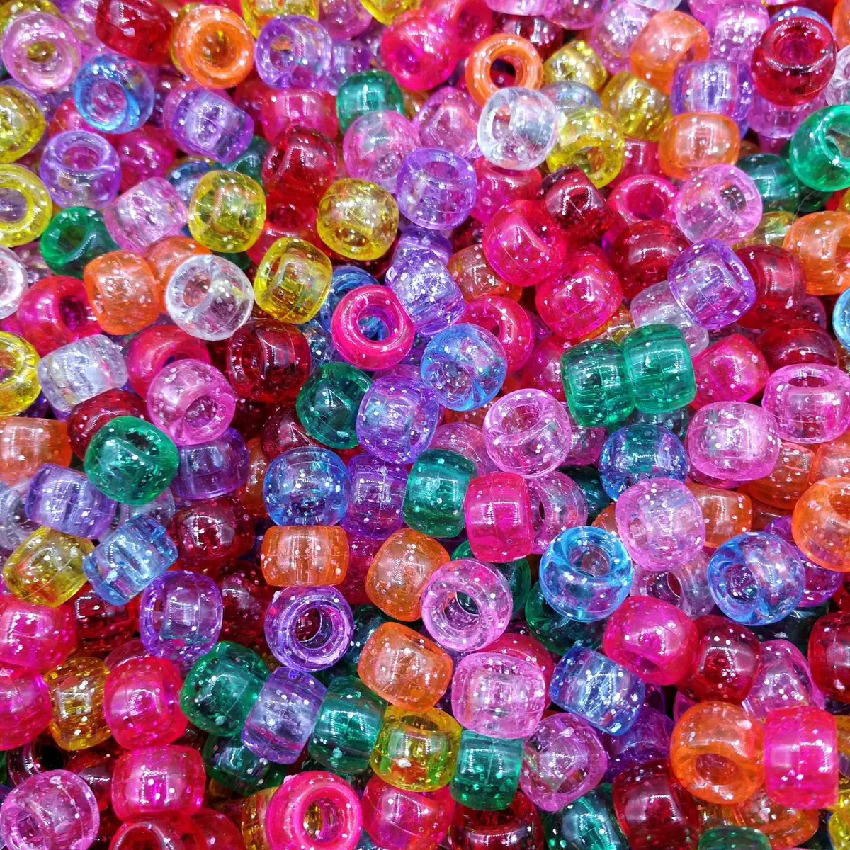 Looconi Glitter Pony Beads 6x9mm 500pcs | Transparent Acrylic for Jewelry & Hair - main product image