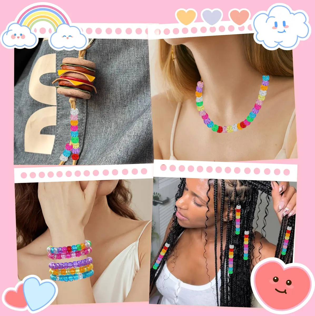 Looconi Glitter Pony Beads 6x9mm 500pcs | Transparent Acrylic for Jewelry & Hair - view 5