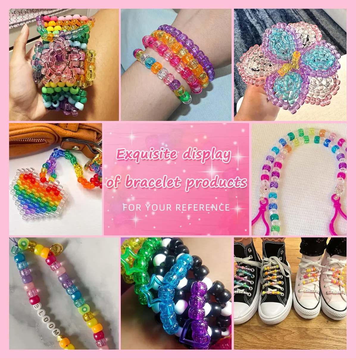 Looconi Glitter Pony Beads 6x9mm 500pcs | Transparent Acrylic for Jewelry & Hair - view 6