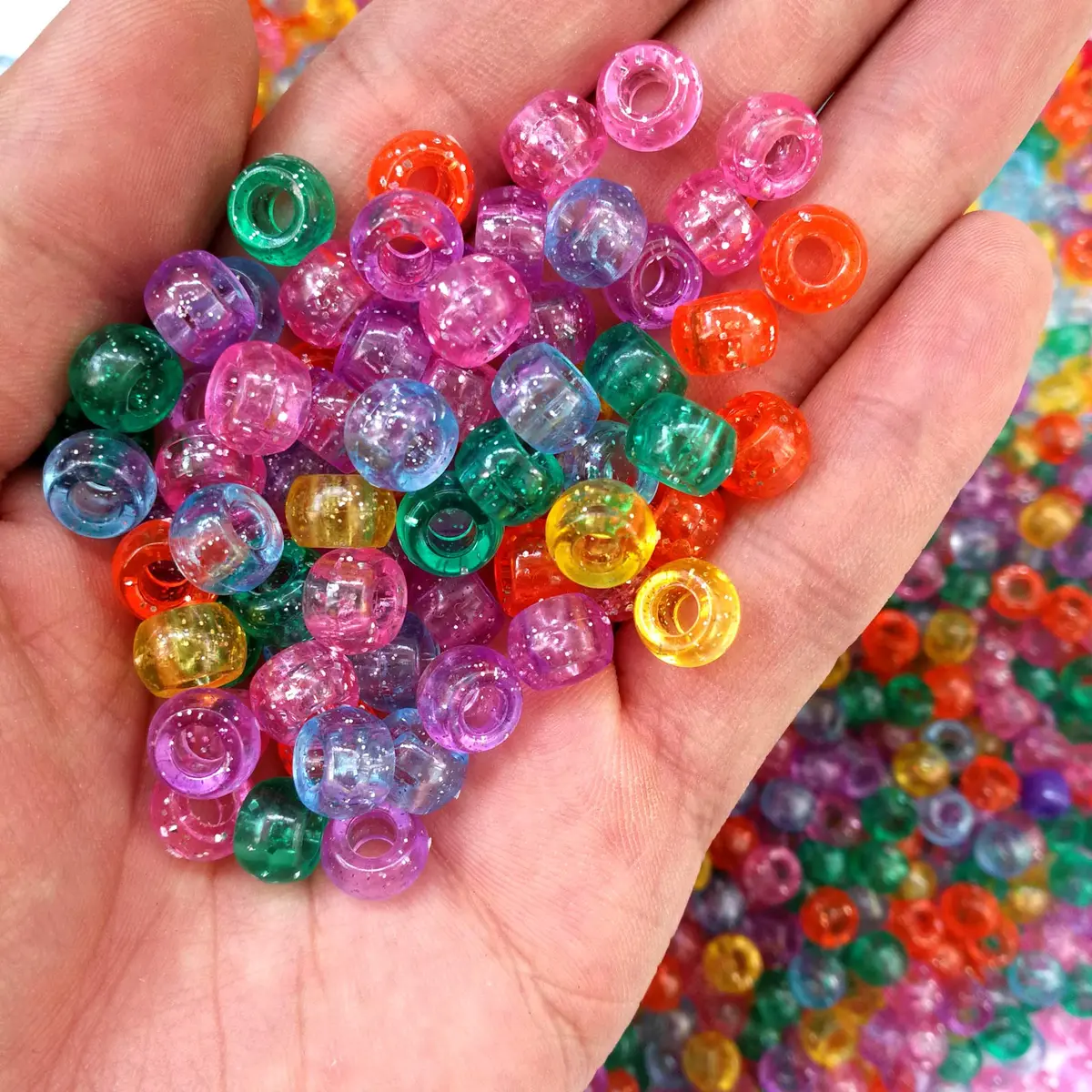 Looconi Glitter Pony Beads 6x9mm 500pcs | Transparent Acrylic for Jewelry & Hair - view 3