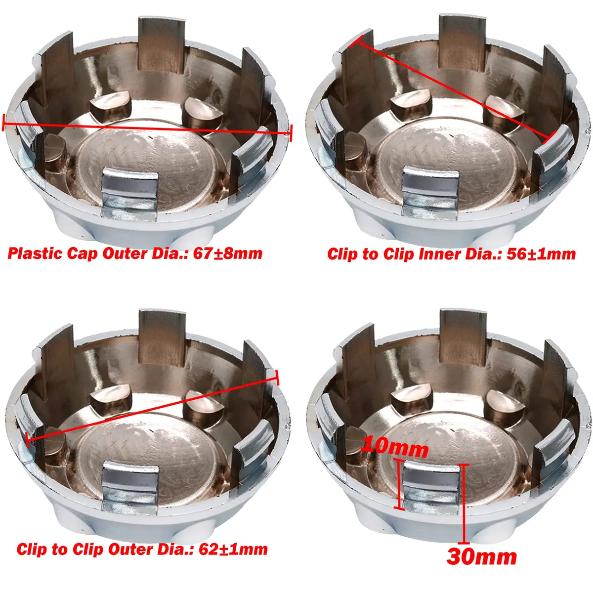 AUTUT Silver Wheel Center Caps 67mm Outer Diameter | 4-Piece Set for Cars and Trucks - view 2