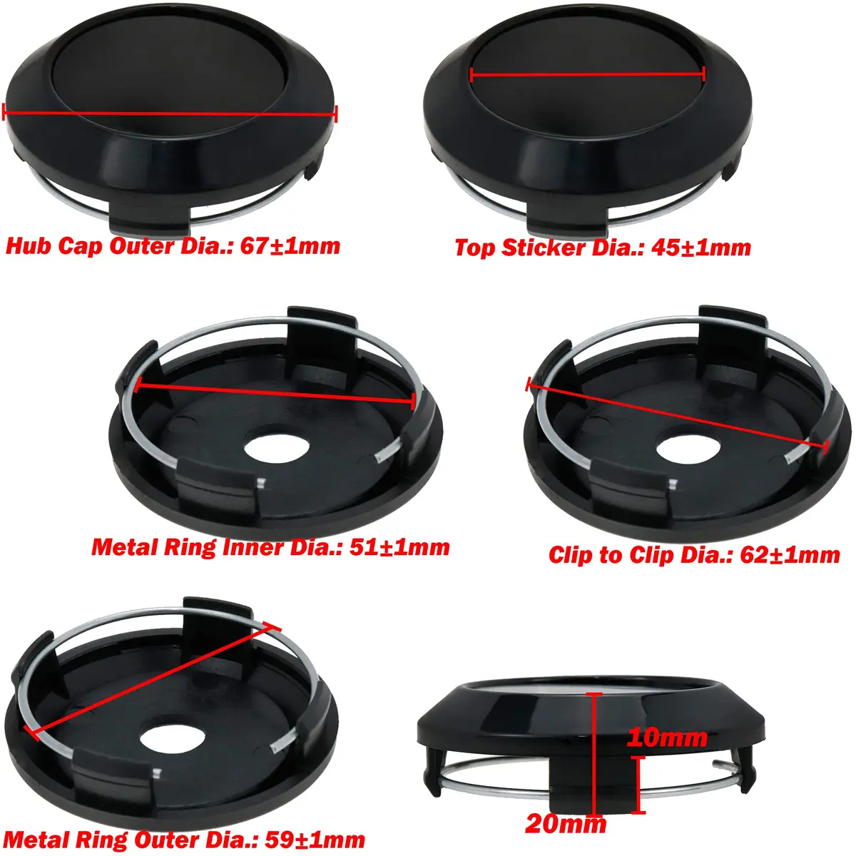 AUTUT Black 67mm Wheel Center Caps 4-Pack | Enhance Vehicle Elegance - view 2