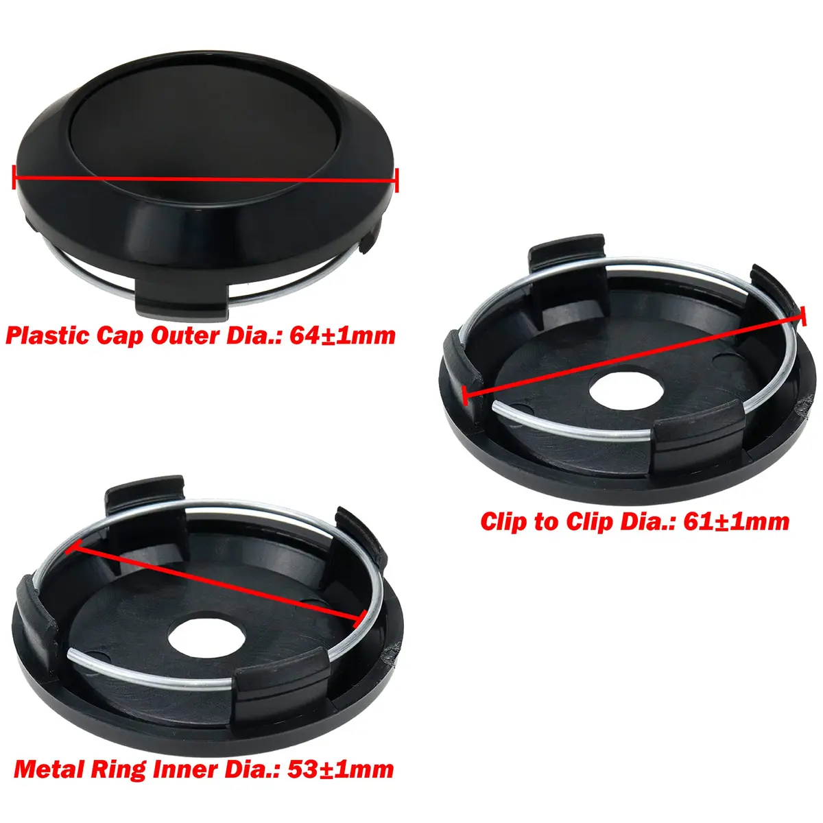 AUTUT Black Wheel Center Caps 64mm (2.51") Outer Diameter | Protects Hubs & Bolts - view 2