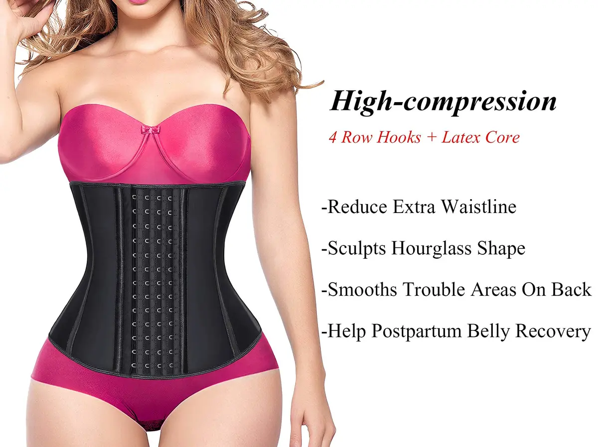 YIANNA Latex Waist Trainer for Women Underbust Corset Hourglass Body Shaper 4 Hooks, Black Small | Instantly Sculpts 2-4 Inches - view 2