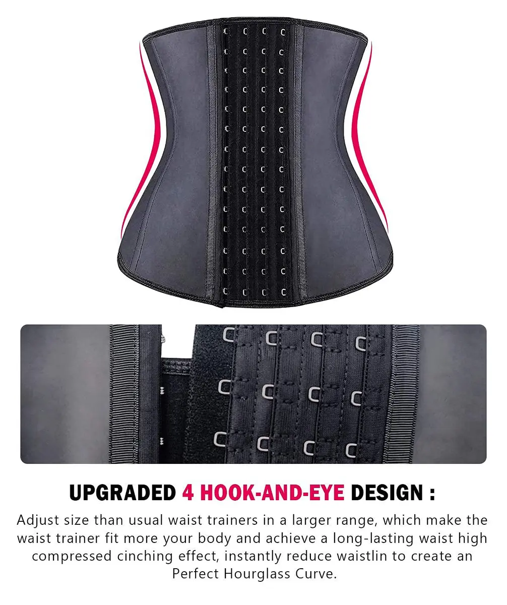 YIANNA Latex Waist Trainer for Women Underbust Corset Hourglass Body Shaper 4 Hooks, Black Small | Instantly Sculpts 2-4 Inches - view 3