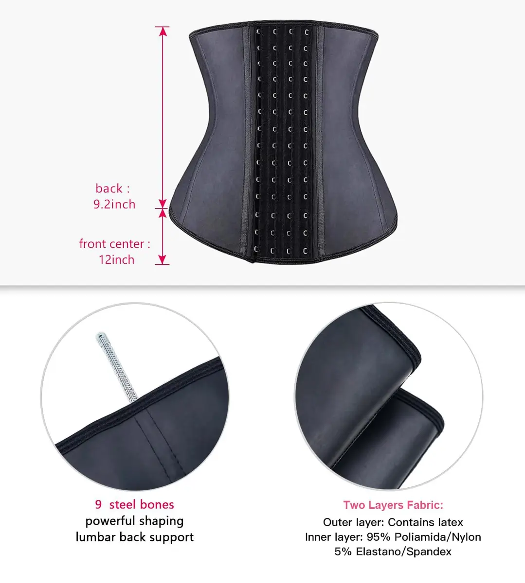 YIANNA Latex Waist Trainer for Women Underbust Corset Hourglass Body Shaper 4 Hooks, Black Small | Instantly Sculpts 2-4 Inches - view 4