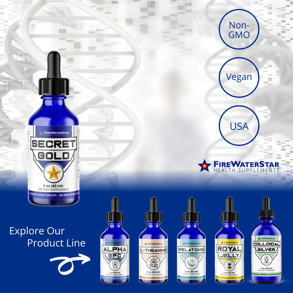 FIREWATERSTAR HEALTH SUPPLEMENTS Colloidal Gold Liquid Drops | Brain Boost, Awareness & Clarity, 2 Fl Oz - view 6