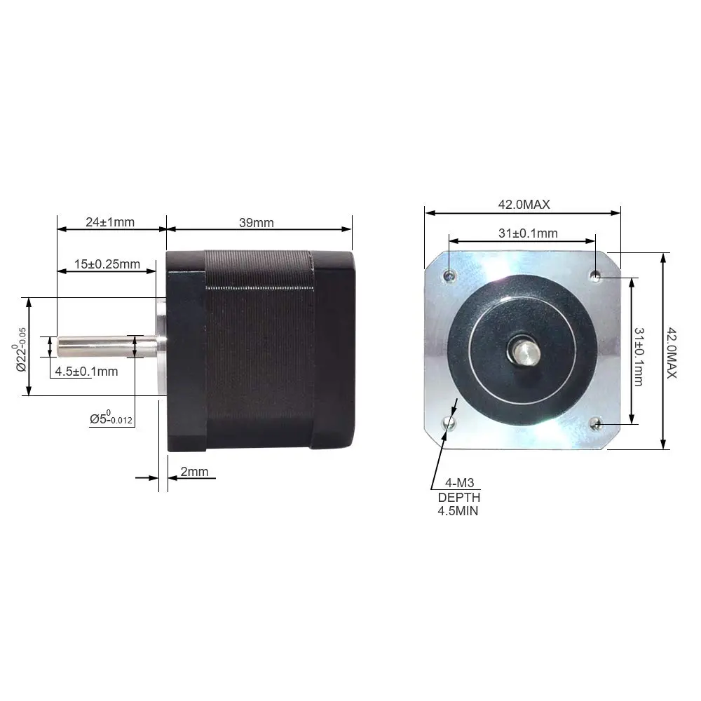 STEPPERONLINE Nema 17 Stepper Motor 12V 45Ncm | 1.5A, 4-Lead, 39mm Body, 1m Cable - view 4