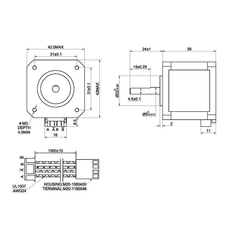 STEPPERONLINE 3PCS Nema 17 Stepper Motor 12V 45Ncm | High Torque, Low Noise, 1.8° Step Angle (42x42x39mm) - view 6