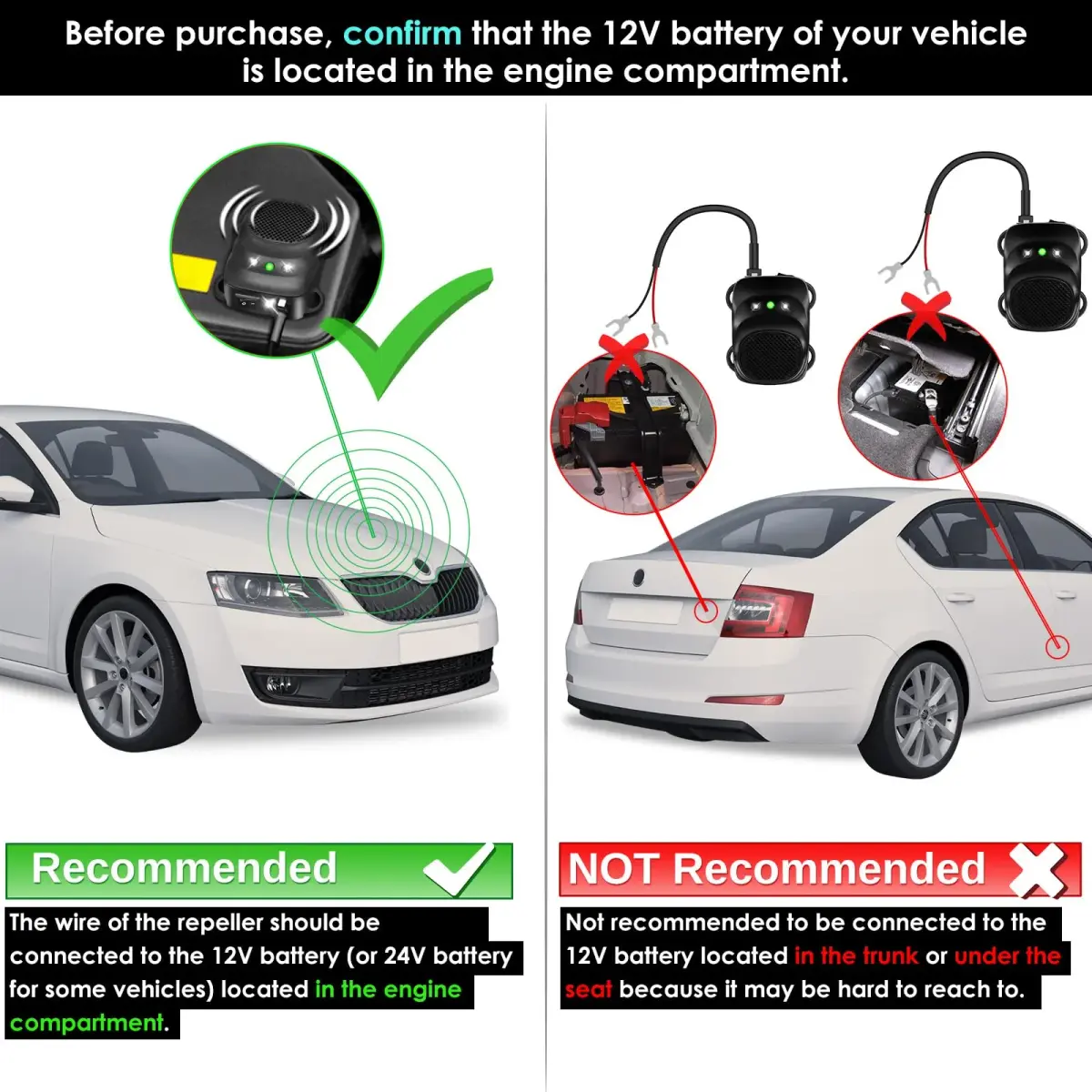 Loraffe Ultrasonic Under Hood Rodent Repeller 12V/24V | Dual-Action Pest Control Device - view 7