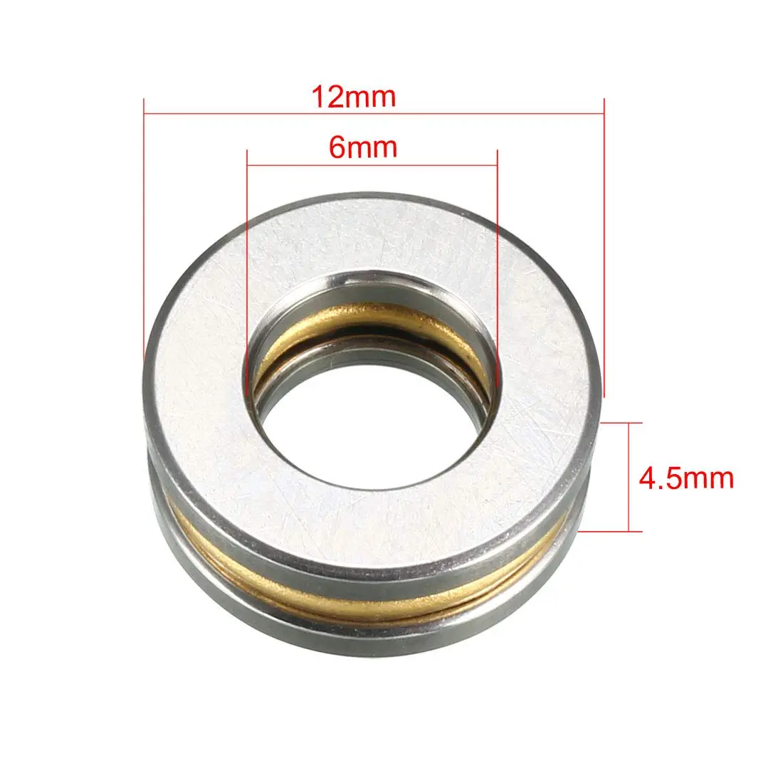 uxcell F6-12M Thrust Ball Bearings 6mm x 12mm x 4.5mm Chrome Steel Single Direction 2pcs | Industrial Grade Bearing for Axial Loads - view 3