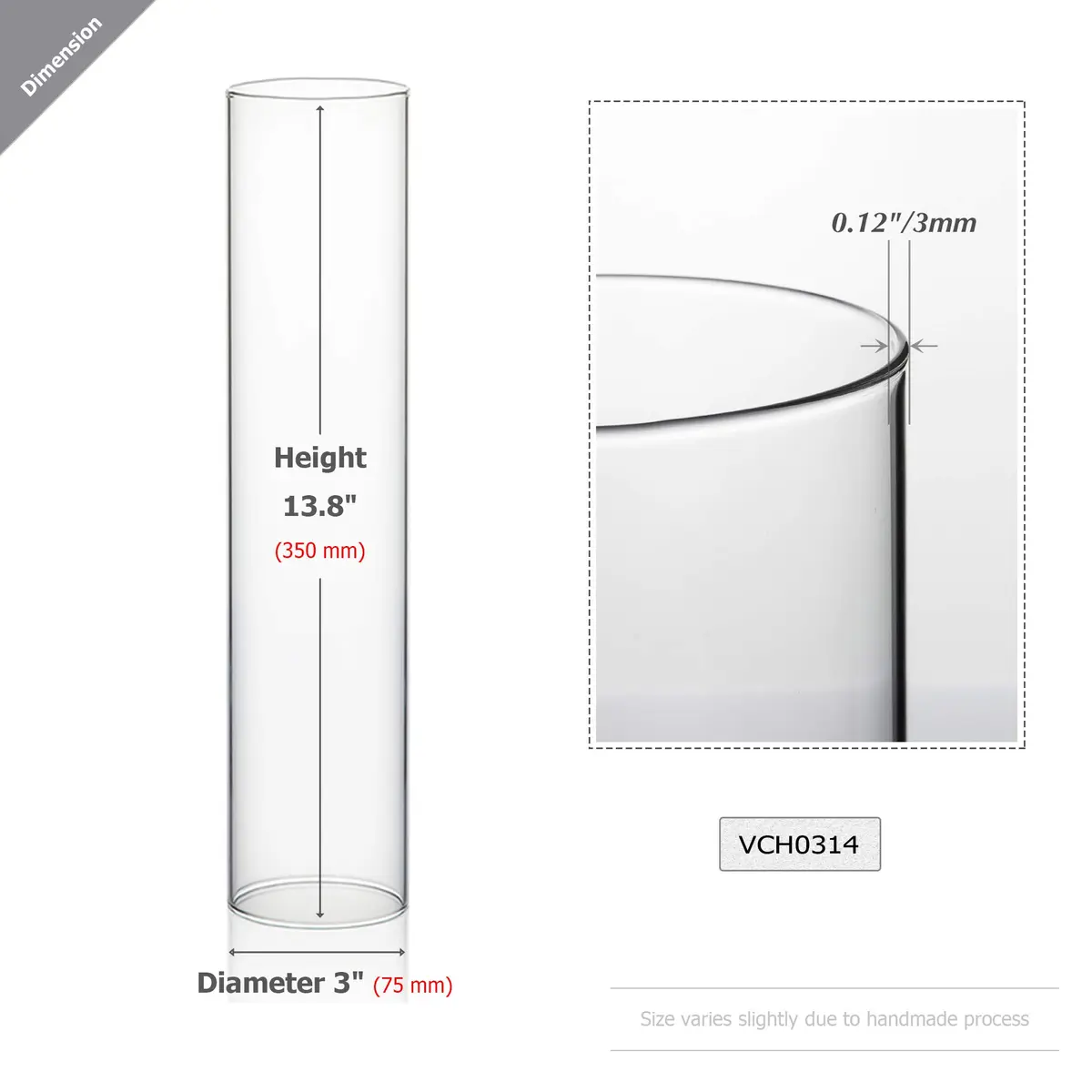 WGVI Hurricane Candle Holder Sleeve, Wide 3" x 14"H | Clear Glass Cylinder, Open Ended, Chimney Tube - view 2