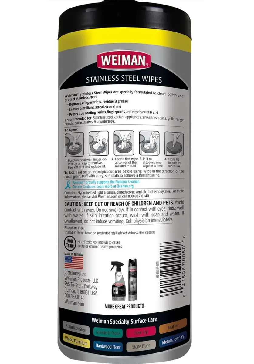 Weiman Stainless Steel Cleaner Wipes (3 Pack, 90 Sheets Total) | Cleans Appliances Without Streaks - view 2