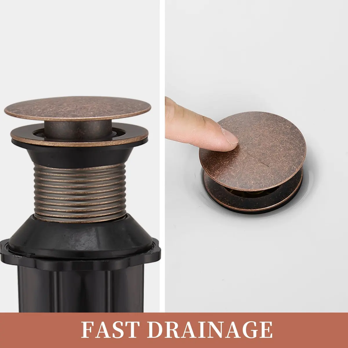 Homevacious 15/8" Bathroom Faucet Vessel Sink Pop Up Drain Assembly Stopper | Copper Finish, Heavy Brass, No Overflow - view 7