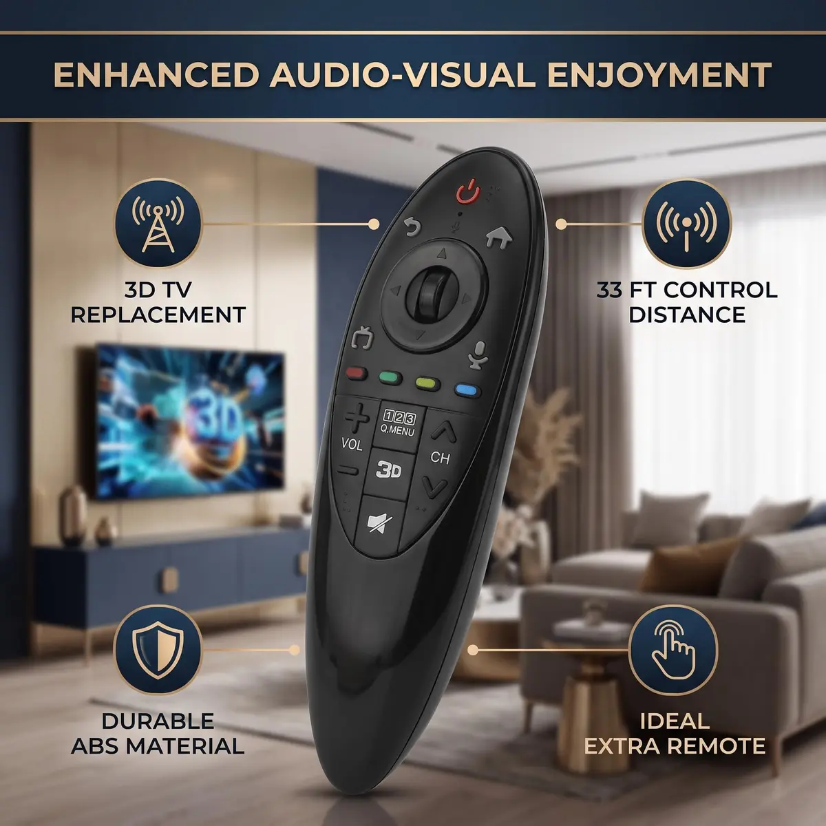 Zerone Replacement Remote Control for 3D Smart TV | 10m Range, No Voice Functions - view 5