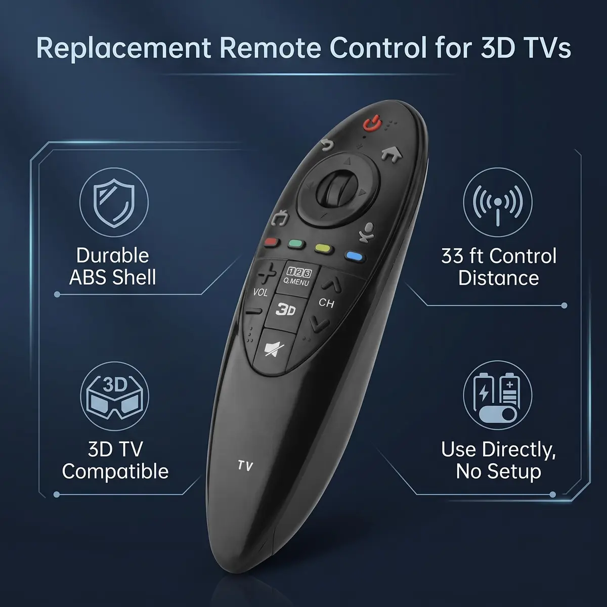 Zerone Replacement Remote Control for 3D Smart TV | 10m Range, No Voice Functions - view 3