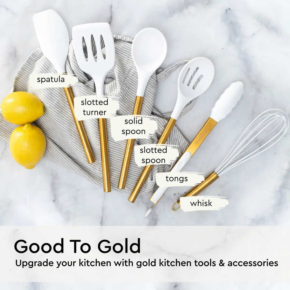 STYLED SETTINGS Gold Kitchen Utensils Set – 6 PC White Silicone and Gold Cooking Tools for Nonstick Cookware - view 8