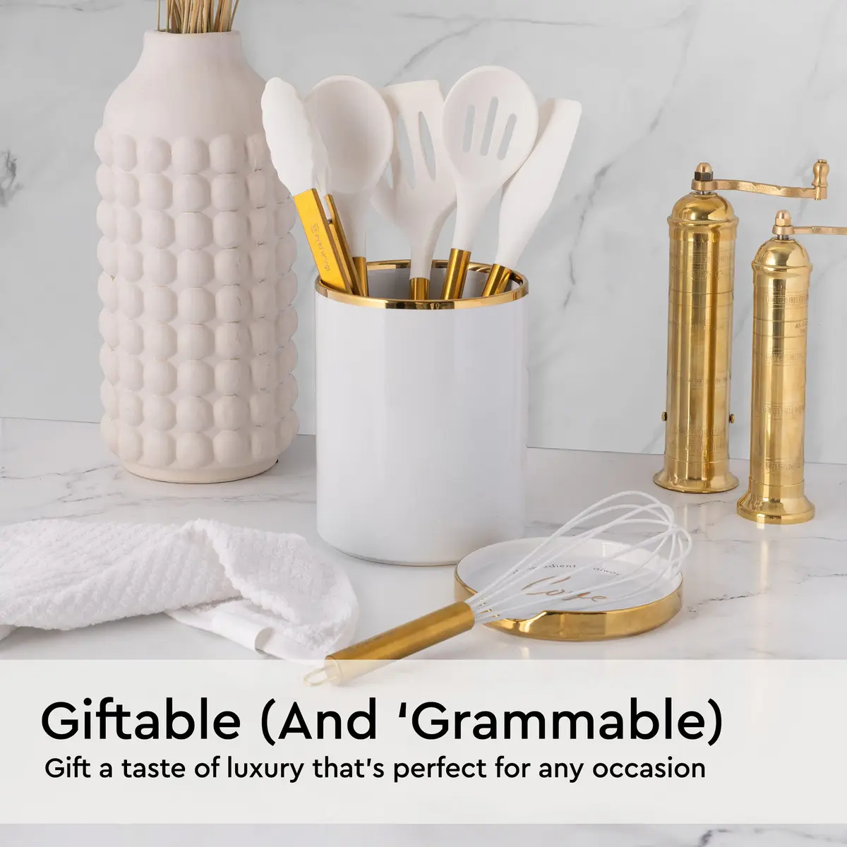 STYLED SETTINGS Gold Kitchen Utensils Set – 6 PC White Silicone and Gold Cooking Tools for Nonstick Cookware - view 2