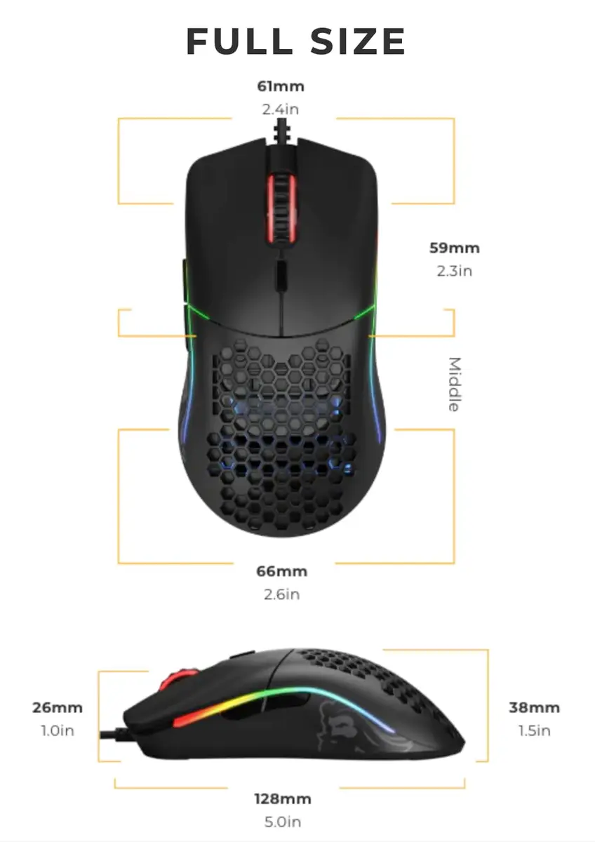Glorious Model O Wired Gaming Mouse 67g | Superlight Honeycomb Design, RGB, Pixart 3360 Sensor, Ambidextrous - Matte Black - view 9