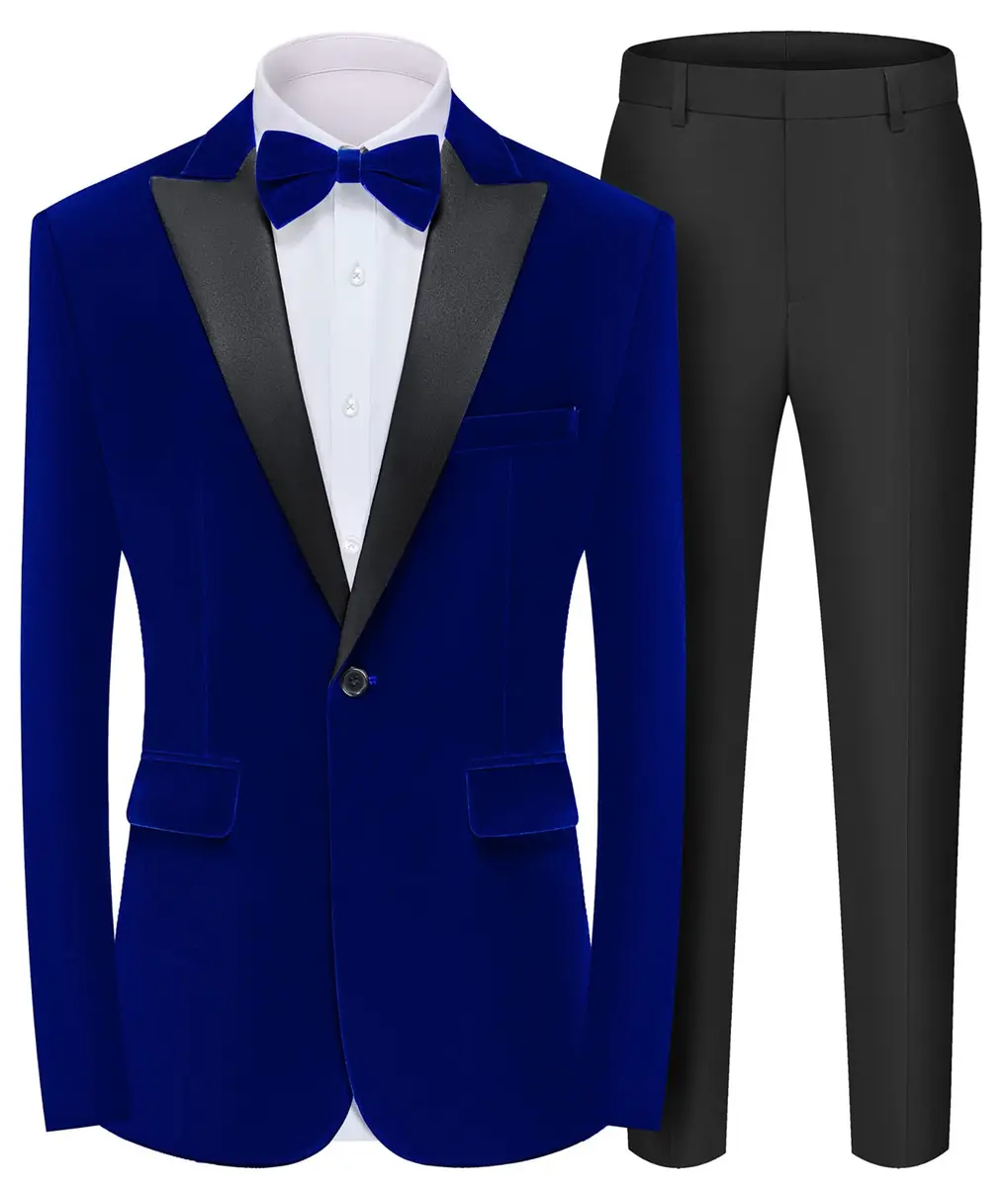 MAGE MALE Men's 2 Piece Velvet Suit Peak Lapel Slim Fit Tuxedo in Blue | Party & Dinner - main product image