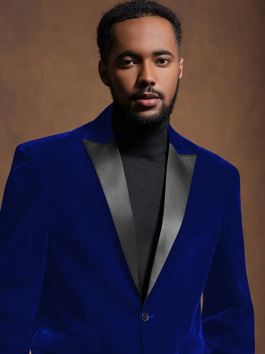 MAGE MALE Men's 2 Piece Velvet Suit X-Large | Slim Fit Tuxedo with Peak Lapel (48.82 in chest, 37.01 in waist) - view 3