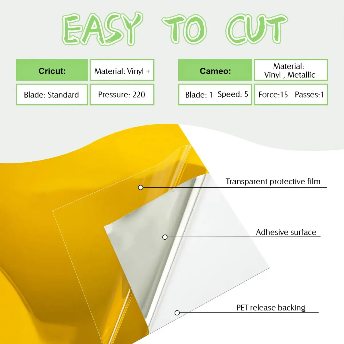 VINYL FROG Gold Chrome Vinyl - 12"x60" (0.3m x 1.52m) | Permanent Mirror Finish Craft Vinyl for Cutters - view 2