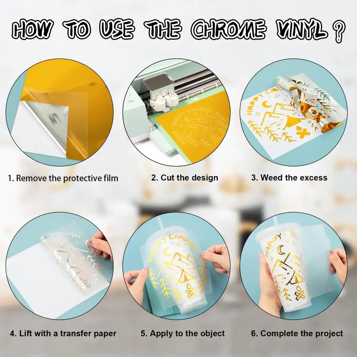 VINYL FROG Gold Chrome Vinyl - 12"x60" (0.3m x 1.52m) | Permanent Mirror Finish Craft Vinyl for Cutters - view 4