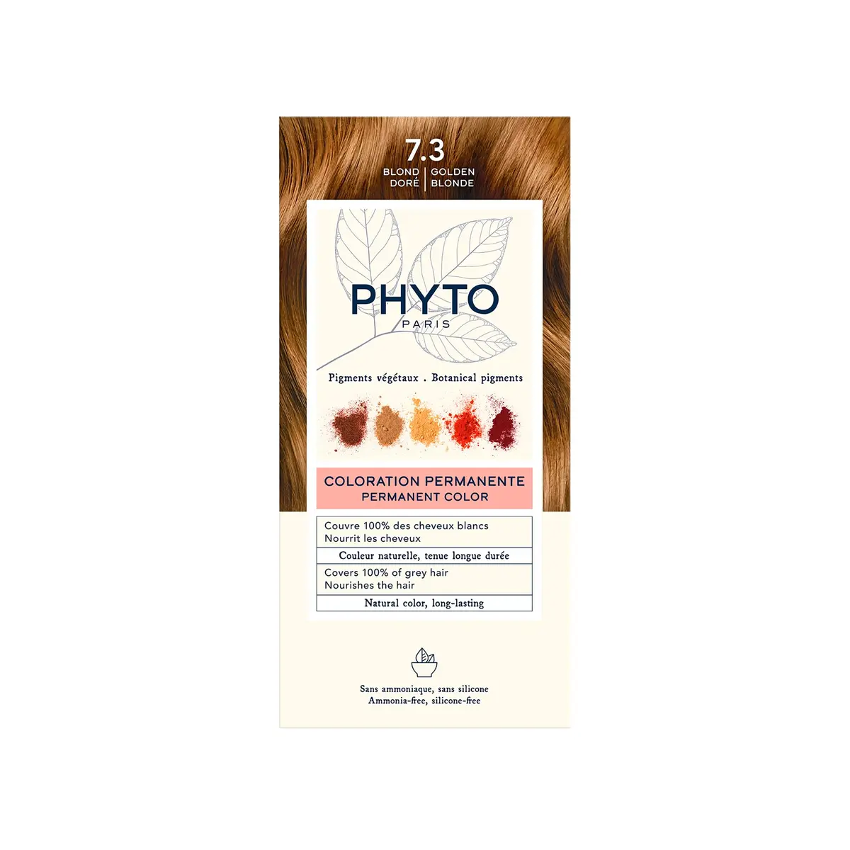 PHYTO Phytocolor Permanent Hair Color 7.3 Golden Blonde | Botanical Pigments, 100% Grey Coverage, Ammonia-Free, 0.42 oz - main product image