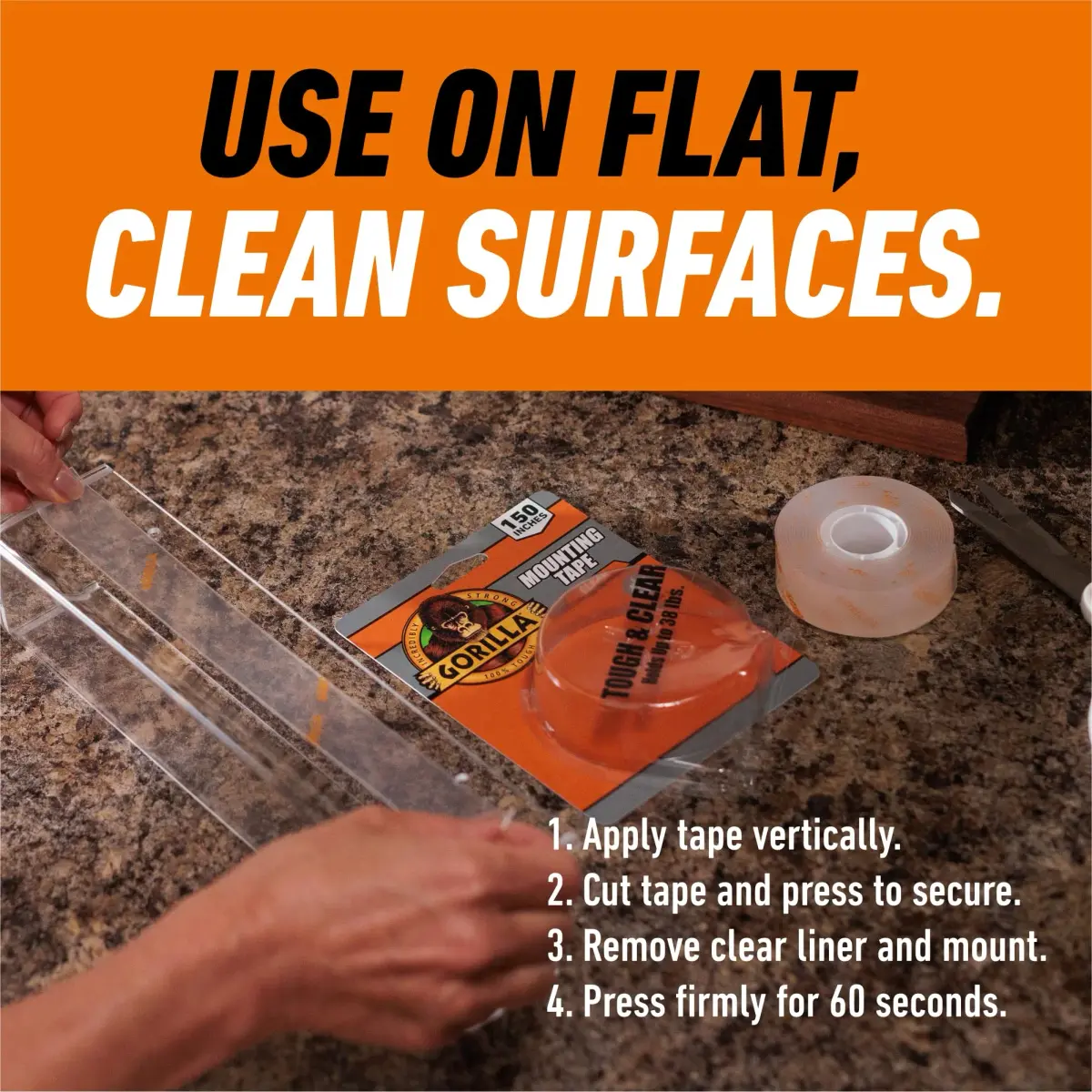 Gorilla Invisible Hold Mounting Tape Clear 1 Inch x 150 Inches | Permanent Double-Sided Adhesive - view 4