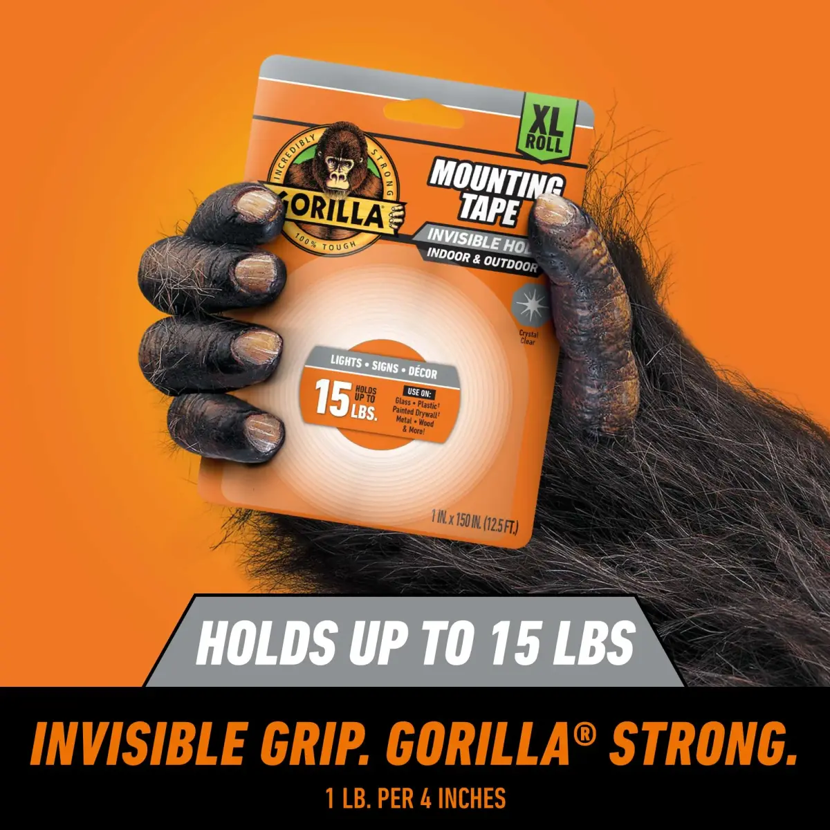 Gorilla Invisible Hold Mounting Tape Clear 1 Inch x 150 Inches | Permanent Double-Sided Adhesive - view 2