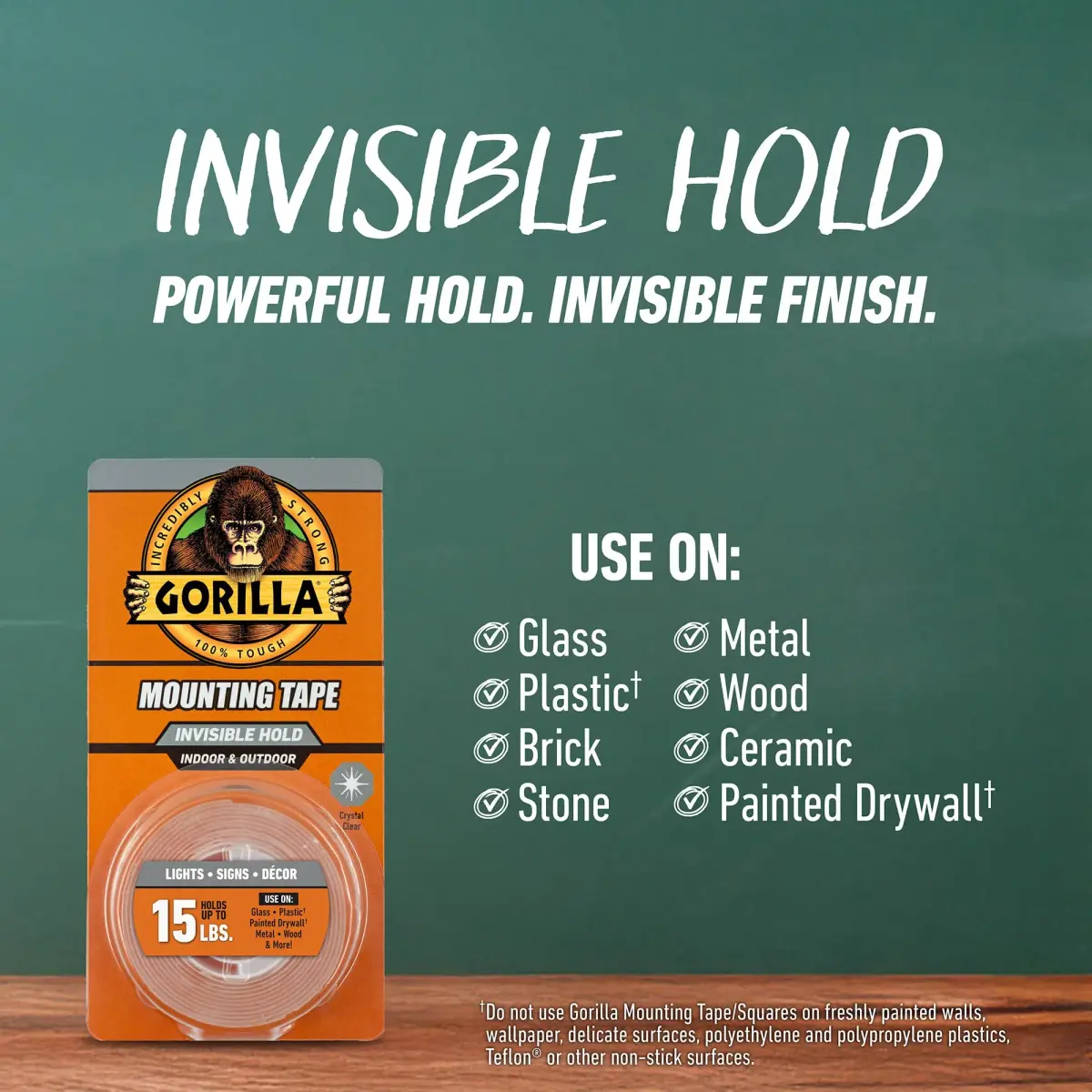 Gorilla Invisible Hold Mounting Tape Clear 1 Inch x 150 Inches | Permanent Double-Sided Adhesive - view 3