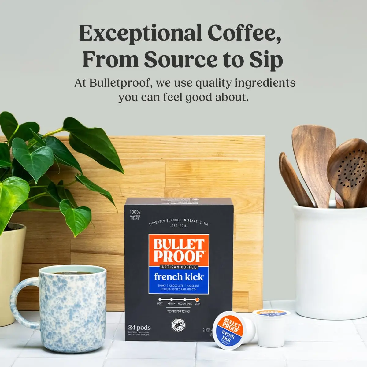 Bulletproof French Kick Dark Roast Single-Serve Pods 24 Count | Premium Coffee with Rich Smoky Flavor - view 3