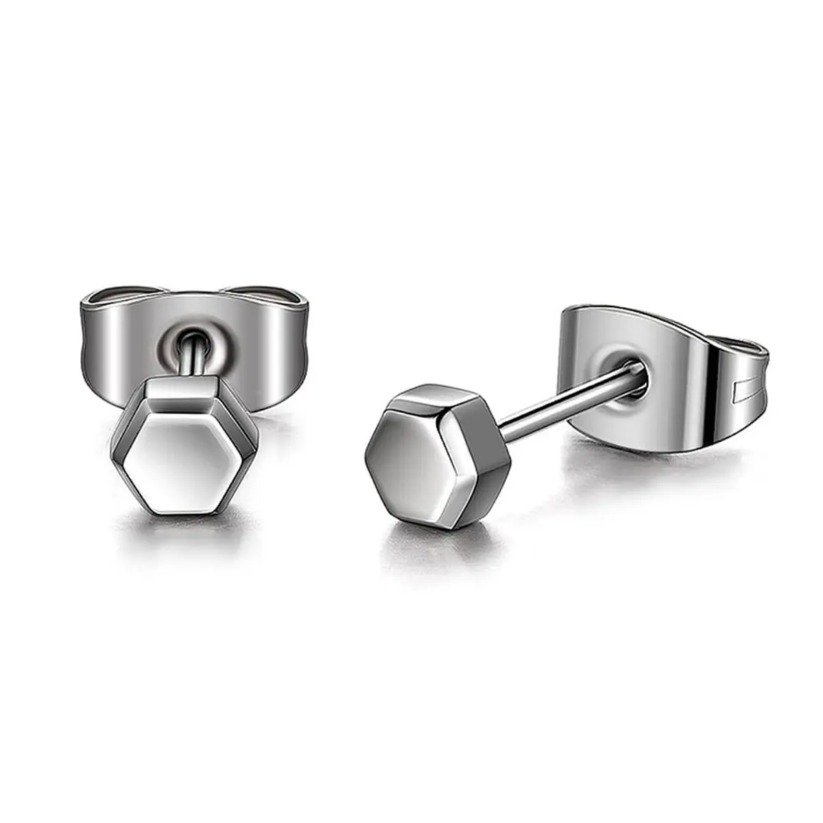 TGNEL Hexagon Stud Earrings for Sensitive Ears | 3.7mm Titanium Hypoallergenic Cartilage Helix Piercing - main product image