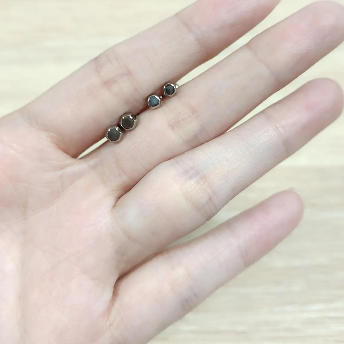 TGNEL Hexagon Stud Earrings for Sensitive Ears | 3.7mm Titanium Hypoallergenic Cartilage Helix Piercing - view 6