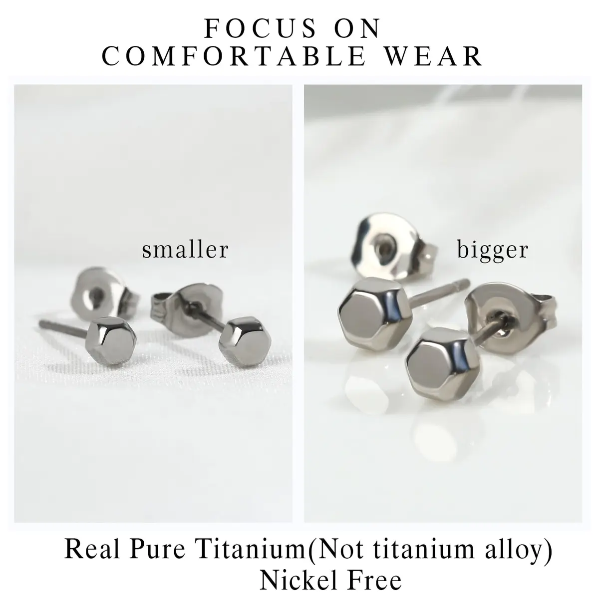 TGNEL Hexagon Stud Earrings for Sensitive Ears | 3.7mm Titanium Hypoallergenic Cartilage Helix Piercing - view 7