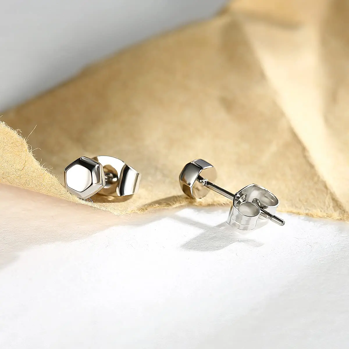 TGNEL Hexagon Stud Earrings 4.4mm | Pure Titanium Hypoallergenic for Sensitive Ears - view 6