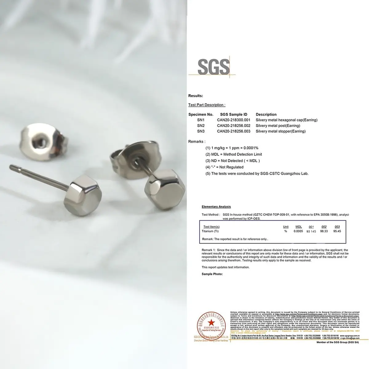 TGNEL Hexagon Stud Earrings 4.4mm | Pure Titanium Hypoallergenic for Sensitive Ears - view 8