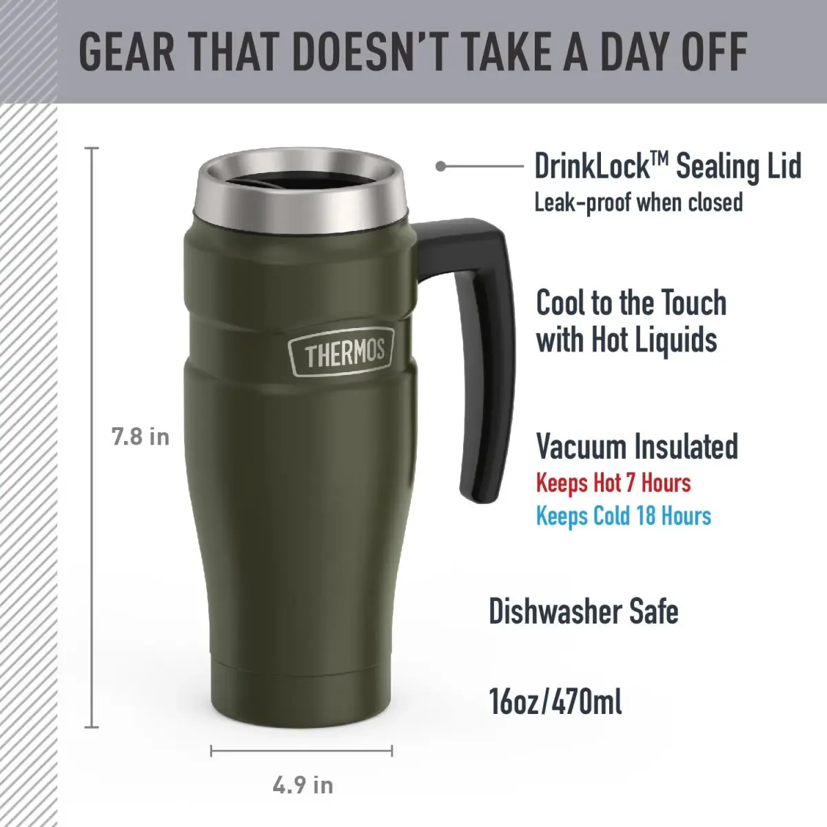 THERMOS Stainless King Travel Mug with Handle 16oz (473ml) | Leak-Proof, Dishwasher Safe - view 2