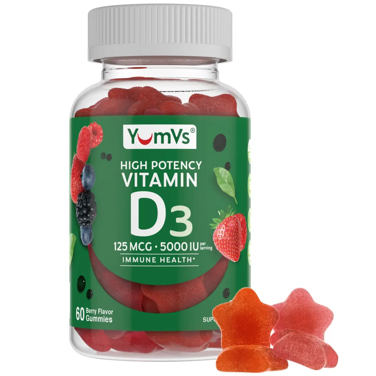 YUM-V'S Vitamin D3 Gummies 5000 IU 125mcg | Support Immune & Bone Health, Non-GMO, Gluten-Free (60 Count) - main product image