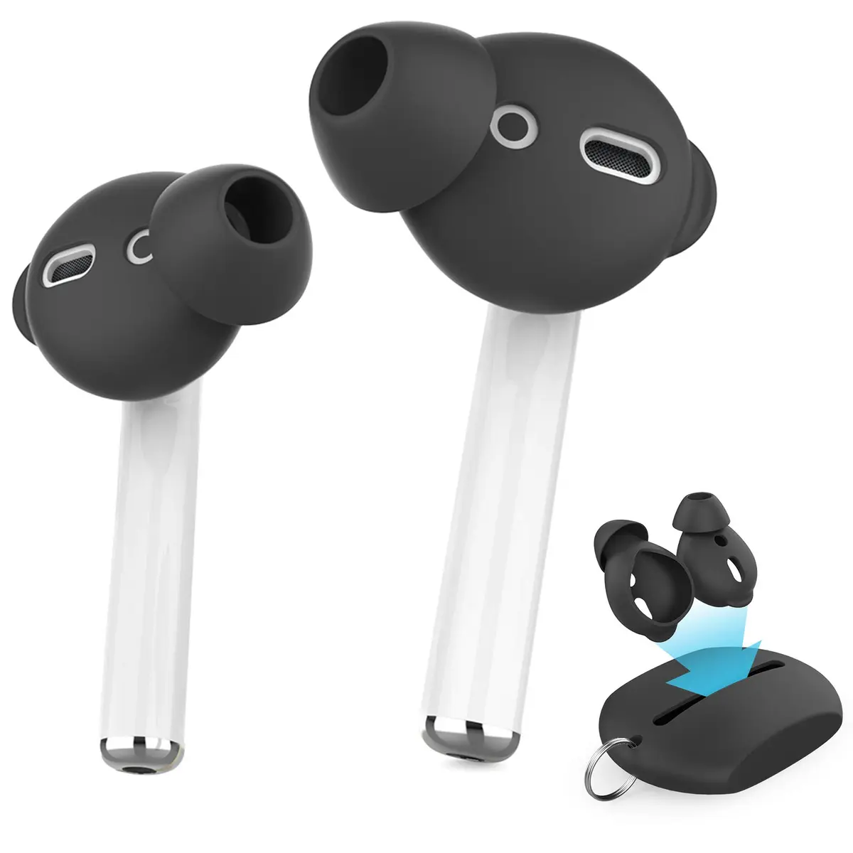 AHASTYLE AirPods Ear Tips Silicone Cover 3 Pairs Black | Noise Isolation & Comfort - main product image