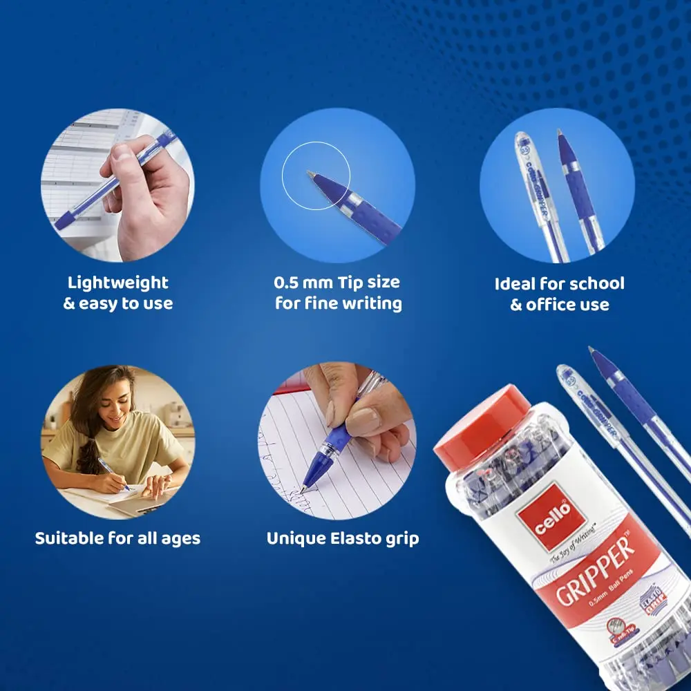 Cello Gripper Ball Pen Set Blue 25 Count (Pack of 25) | Smooth Ink Flow - view 4