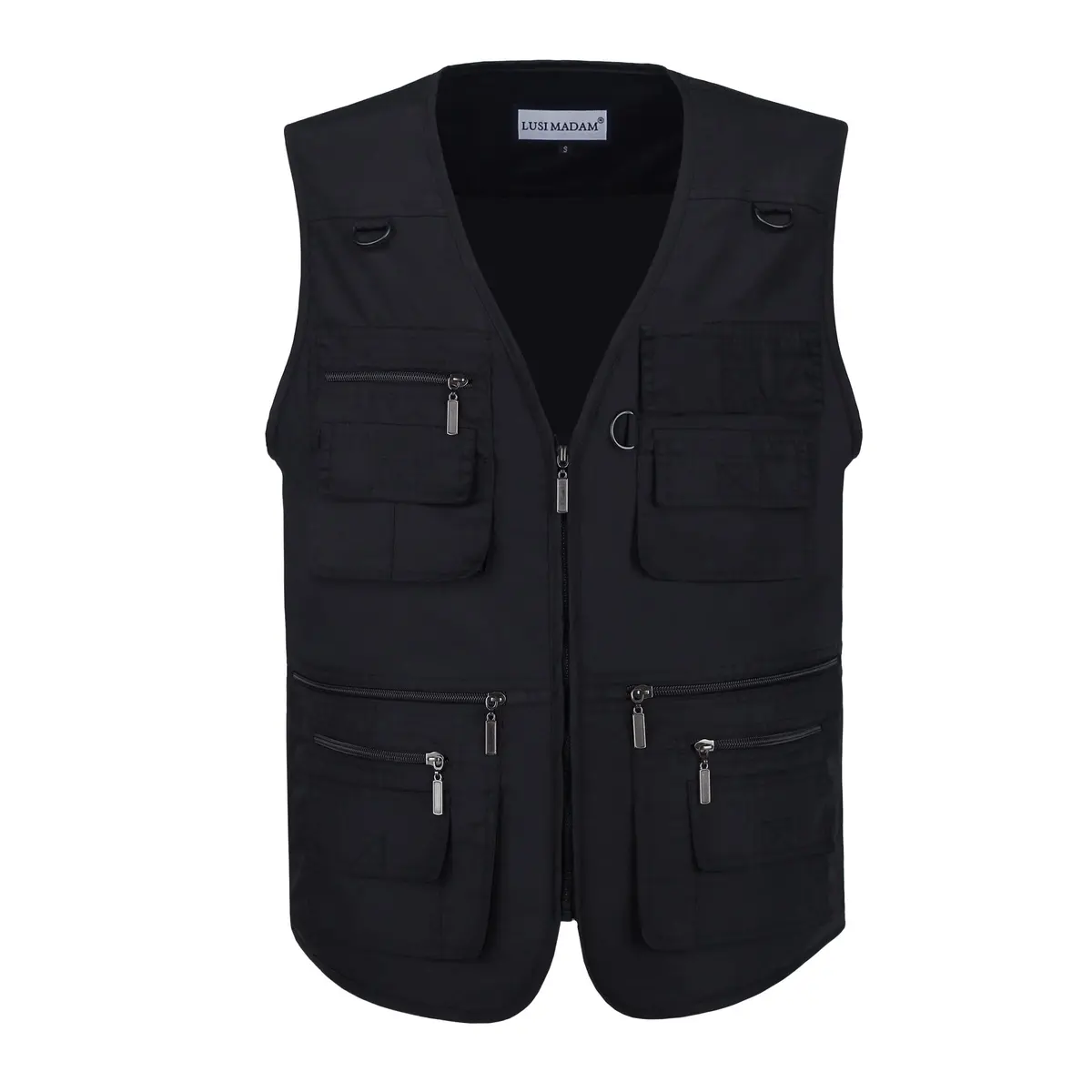 LUSI MADAM Men's Stone Washed Denim Multi-pocketed Fishing Work Outerwear Vest Large Pure Black | Durable & Practical - main product image