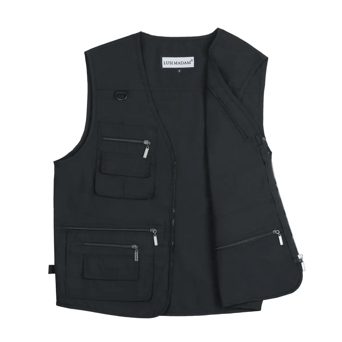 LUSI MADAM Men's Stone Washed Denim Multi-pocketed Fishing Work Outerwear Vest Large Pure Black | Durable & Practical - view 5