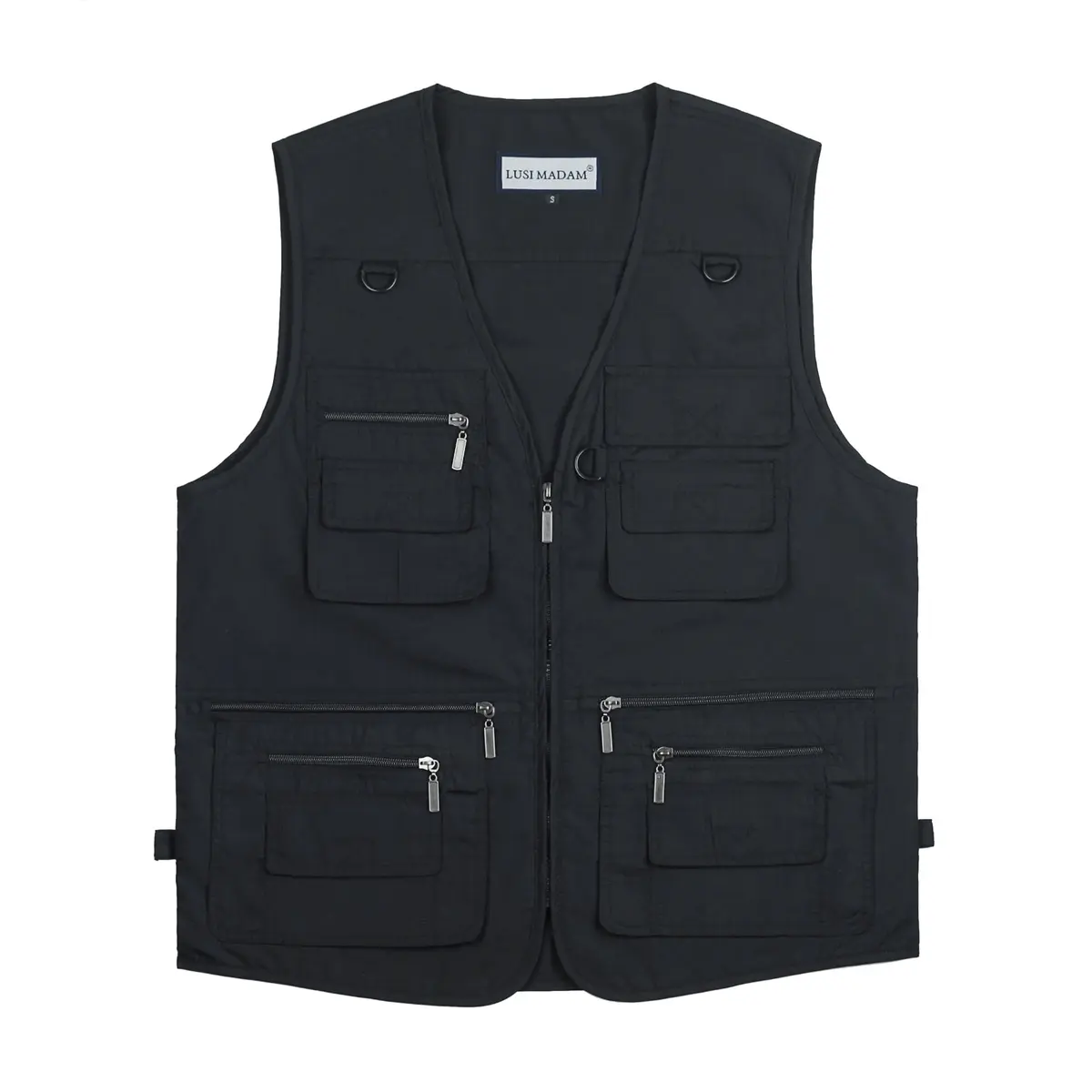 LUSI MADAM Men's Stone Washed Denim Multi-pocketed Fishing Work Outerwear Vest Large Pure Black | Durable & Practical - view 6