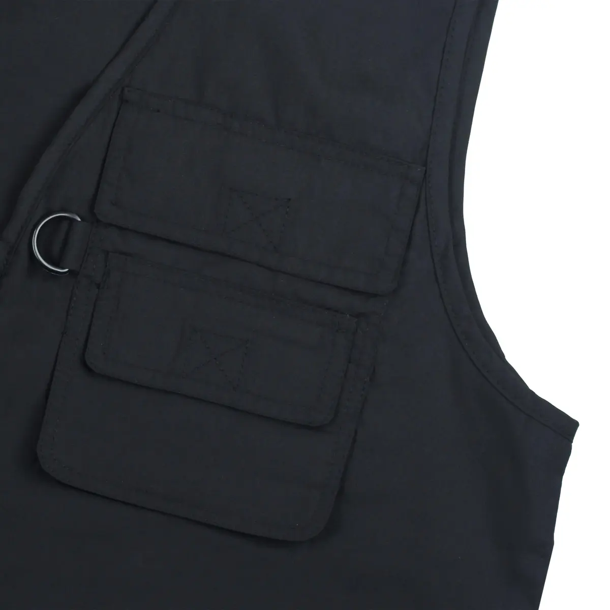 LUSI MADAM Men's Stone Washed Denim Multi-pocketed Fishing Work Outerwear Vest Large Pure Black | Durable & Practical - view 2