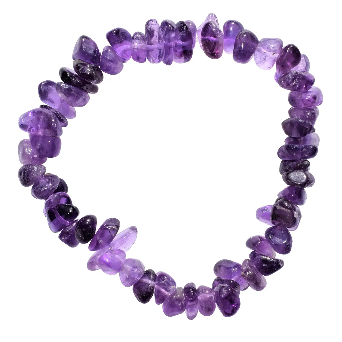 Zenergy Gems CHARGED Premium 7" Natural Dark Amethyst Crystal Chip Bracelet Stretchy + Selenite Heart Charging Crystal - main product image